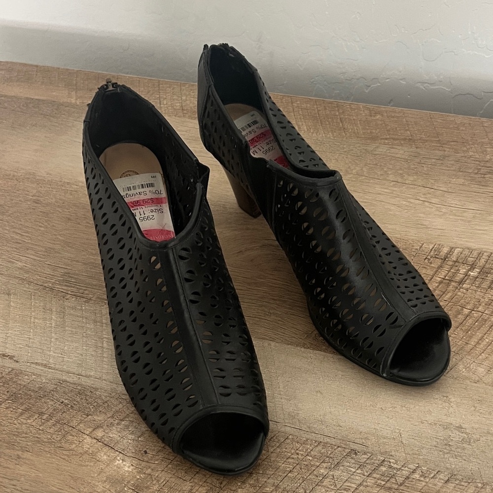 Bella Vita Black Perforated Peep-Toe Ankle Heels